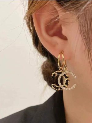 Replica Designer 925 Silver Needle Diamond Leather Woven C Hoop Earrings