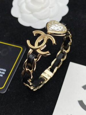 Replica Designer Chanel Double C Heart Pattern Decor PU Braided Bracelet