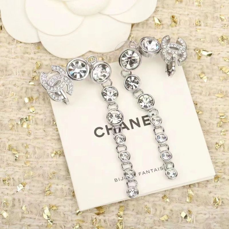 Replica Designer Chanel Fashion Alphabet Rhinestone Chain Earrings