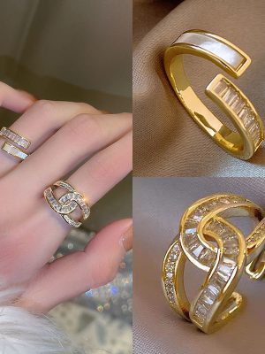 Replica Designer Chanel Fashion White Shell Decor Open Ring 2 Piece Set