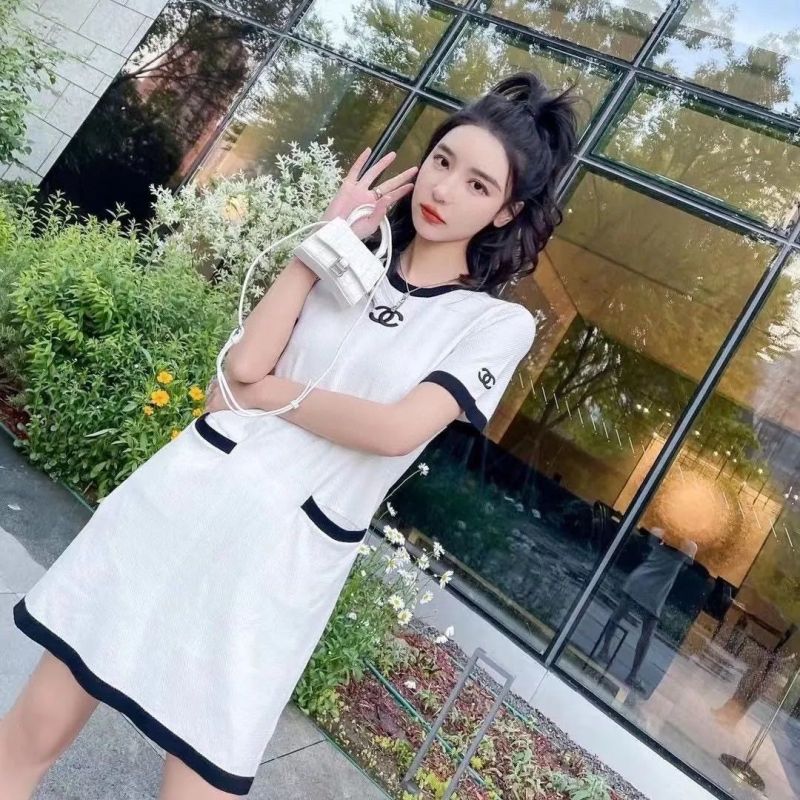 Replica Designer Chanel Round Collar Short-Sleeve Women Dress
