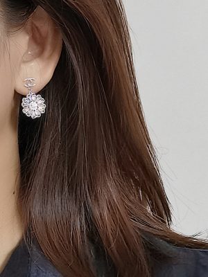 Replica Designer Chanel Women 925 Needle Silver Fashion Rhinestone Floral Earrings