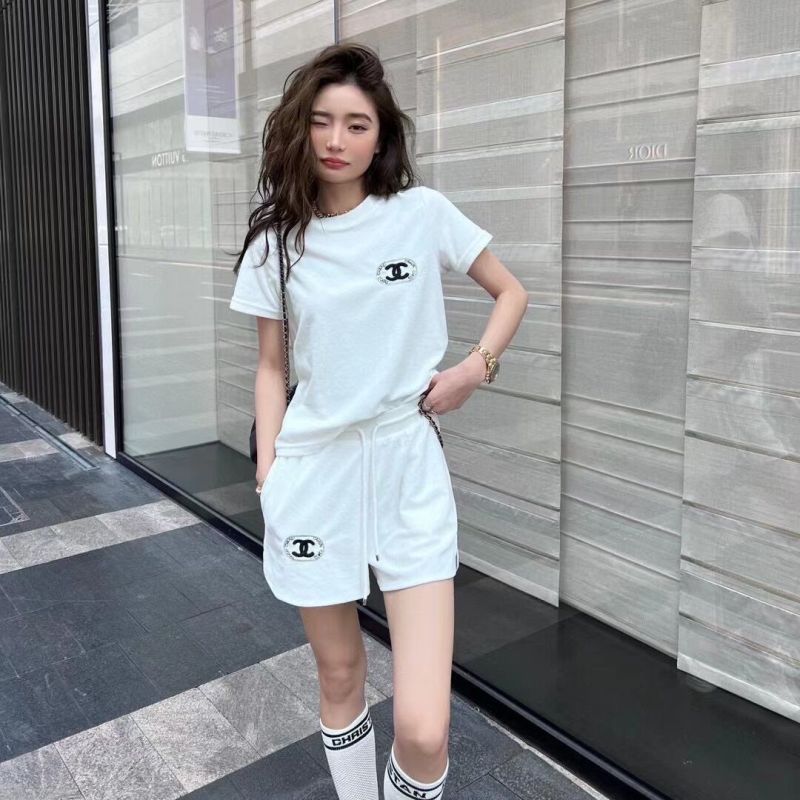 Replica Designer Chanel Women Casual Double C Letter Embroidery Short-Sleeved Suit