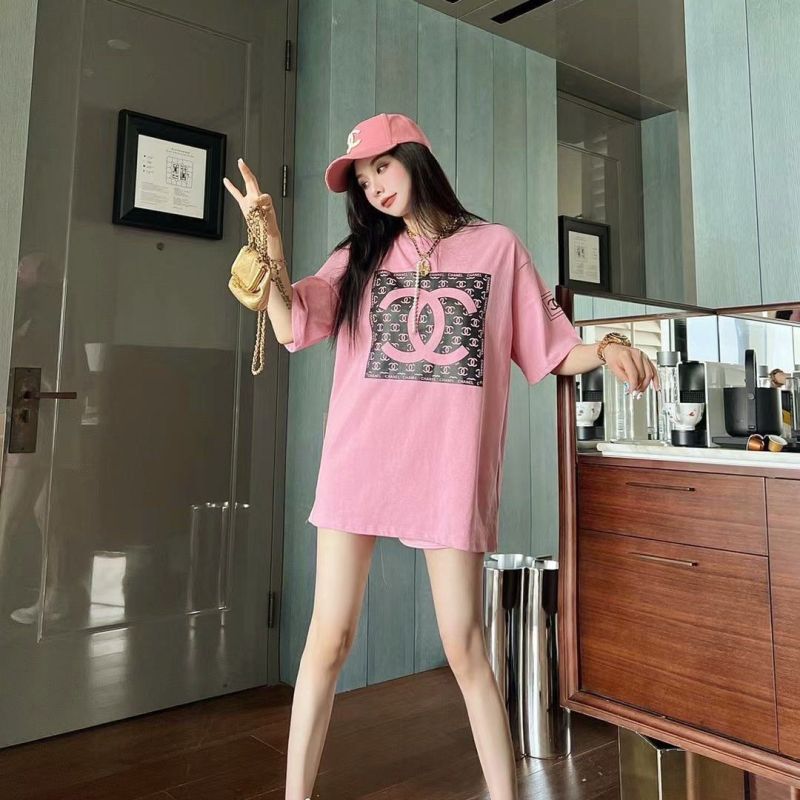 Replica Designer Chanel Women Casual Double C Letters Printing Short-Sleeved T-Shirt