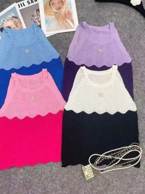 Replica Designer Chanel Women Color Matching Sleeveless Camisole