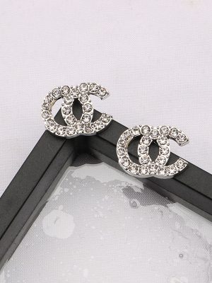 Replica Designer Chanel Women Double C Creative Rhinestone Earrings