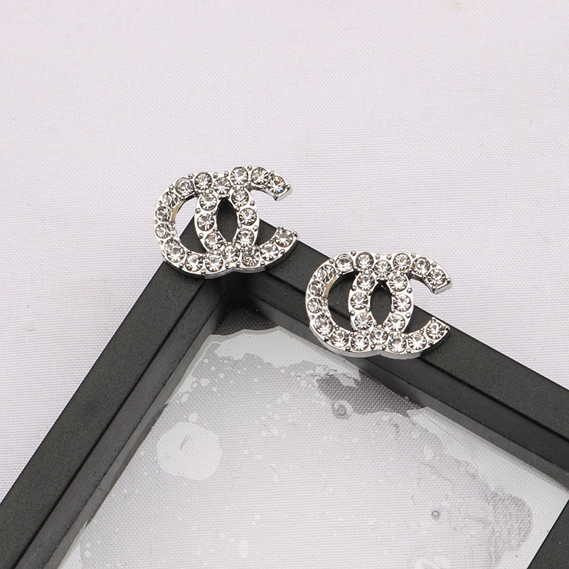 Replica Designer Chanel Women Double C Creative Rhinestone Earrings