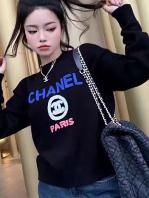 Replica Designer Chanel Women Embroidered Pullover Letters Long-Sleeved Sweater