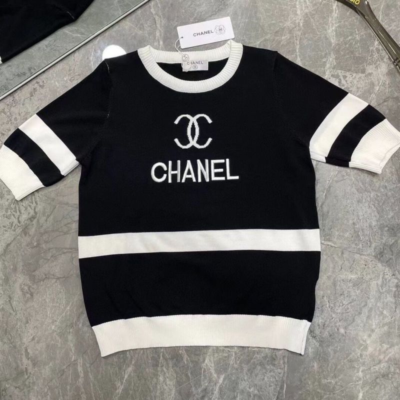 Replica Designer Chanel Women Fashion All-Match Short-Sleeved Knitted Top