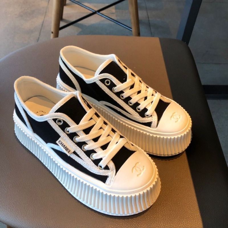 Replica Designer Chanel Women Fashion Canvas Double C Letters Thick Bottom Sneakers