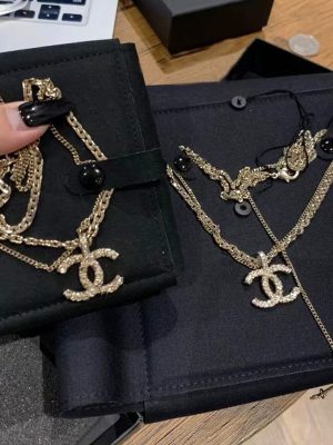 Replica Designer Chanel Women Fashion Double C Double-Layer Embossed Collarbone Necklace