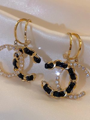 Replica Designer Chanel Women Fashion Double C Letter Rhinestone Earrings