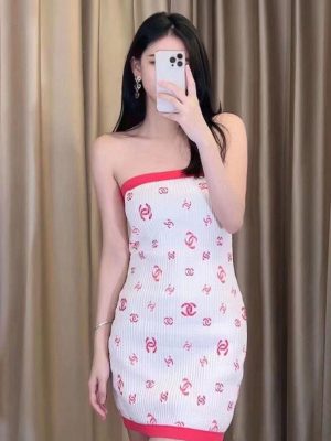 Replica Designer Chanel Women Fashion Double C Letters Button Dresses