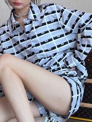 Replica Designer Chanel Women Fashion Double C Letters Comfortable Sunscreen Top and Short Two-Pieces Set