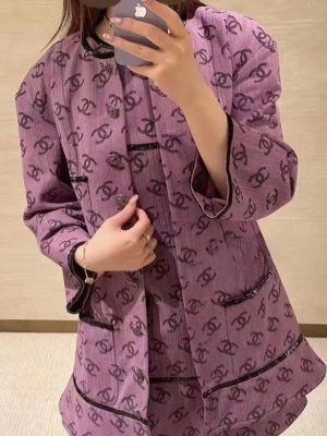 Replica Designer Chanel Women Fashion Double C Letters Printed Sequins Decorated Coat
