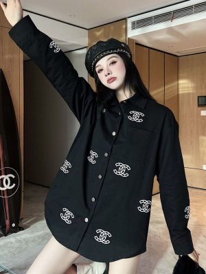 Replica Designer Chanel Women Fashion Double C Letters Printing Shirt