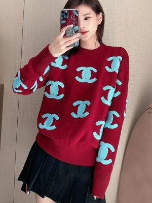 Replica Designer Chanel Women Fashion Double C Letters Round Neck Sweater
