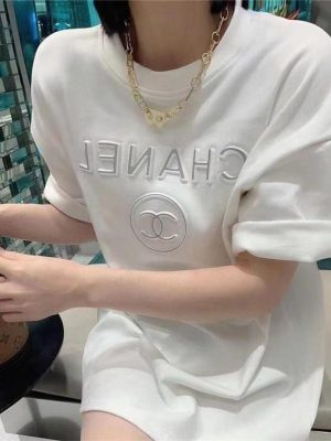 Replica Designer Chanel Women Fashion Double C Letters Short Sleeves T-shirts