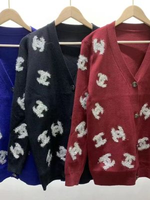 Replica Designer Chanel Women Fashion Double C Letters Solid Color Cardigan