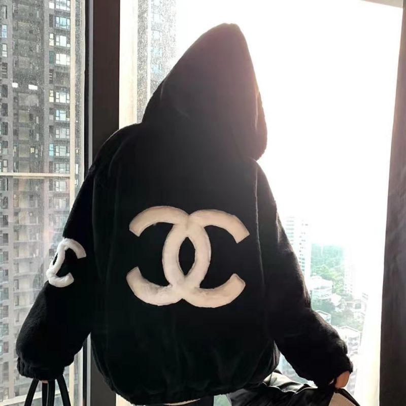 Replica Designer Chanel Women Fashion Double C Letters Thickened Velvet Hooded Coat