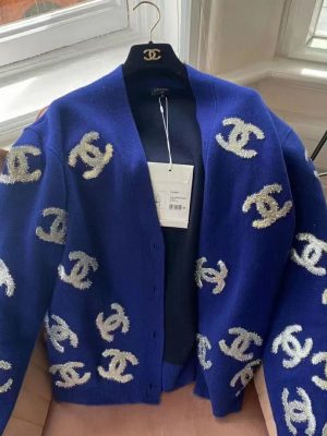Replica Designer Chanel Women Fashion Double C Letters V-Neck Knitted Cardigan
