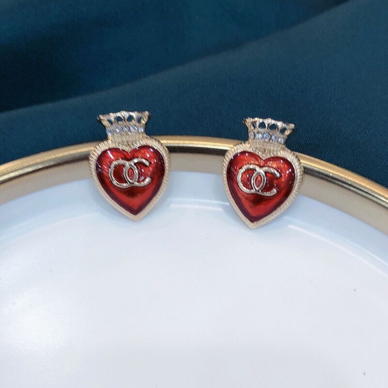 Replica Designer Chanel Women Fashion Double C Love Rhinestone Earrings