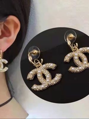 Replica Designer Chanel Women Fashion Double C Pearl Earrings