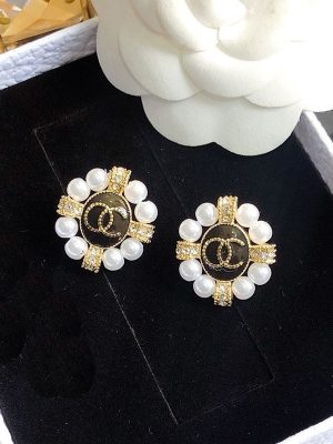 Replica Designer Chanel Women Fashion Double C Pearl Rhinestone Earrings