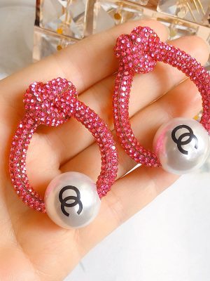 Replica Designer Chanel Women Fashion Double C Pearl Rhinestone Earrings