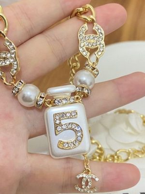 Replica Designer Chanel Women Fashion Double C Pearl Rhinestone Necklace