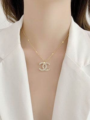 Replica Designer Chanel Women Fashion Double C Rhinestone Chain Necklace