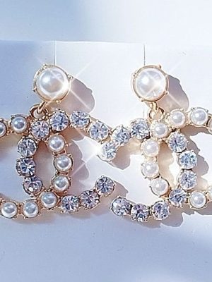 Replica Designer Chanel Women Fashion Double C Rhinestone Earrings