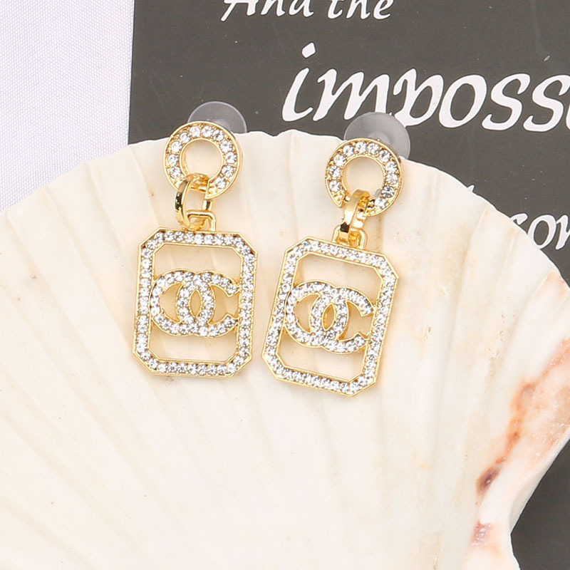 Replica Designer Chanel Women Fashion Double C Rhinestones Earrings