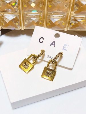 Replica Designer Chanel Women Fashion Double C Vintage Gold Small Lock Earrings