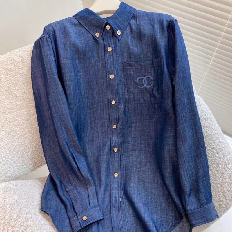Replica Designer Chanel Women Fashion Embroidered Letters Denim Shirts