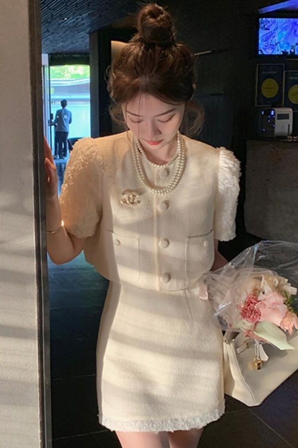Replica Designer Chanel Women Fashion Lace Blouse And Skirt 2PCS Suit