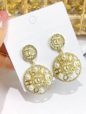 Replica Designer Chanel Women Fashion Pearl Rhinestone Double C Earrings