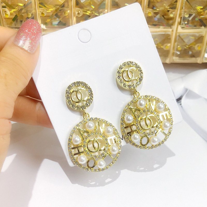 Replica Designer Chanel Women Fashion Pearl Rhinestone Double C Earrings