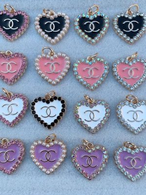 Replica Designer Chanel Women Fashion Pearl Rhinestone Double C Heart Necklace Pendant