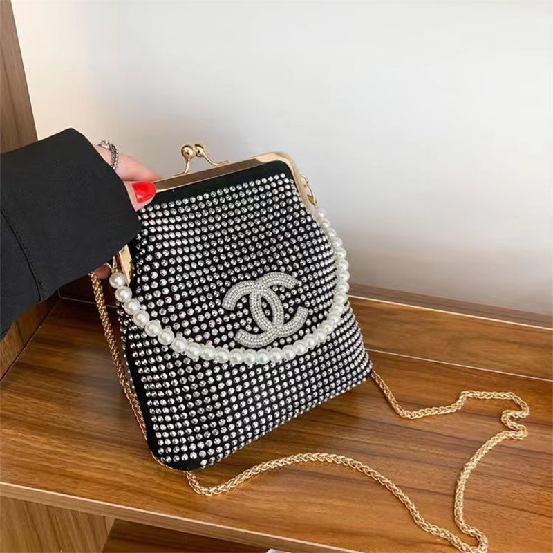 Replica Designer Chanel Women Fashion Pearl Rhinestones Corduroy Chain Bag