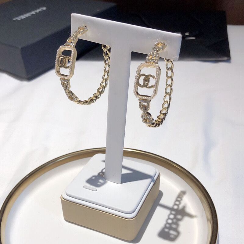 Replica Designer Chanel Women Fashion Personality Double C Pearl Rhinestone Earrings