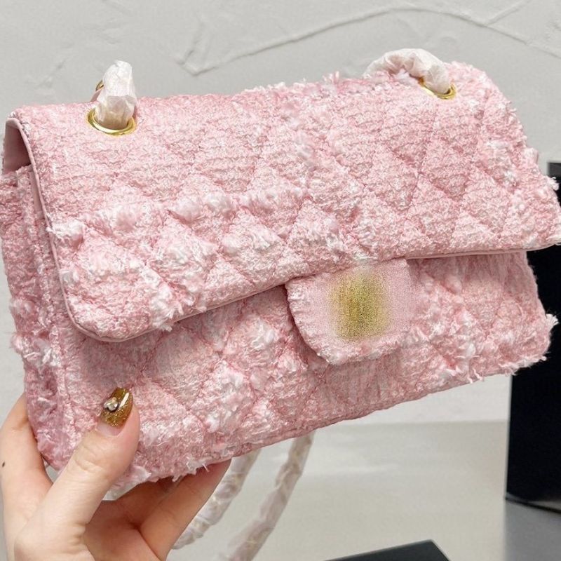 Replica Designer Chanel Women Fashion Pink Wool Chain Bag