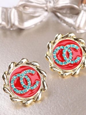 Replica Designer Chanel Women Fashion Rhinestone Double C Earrings