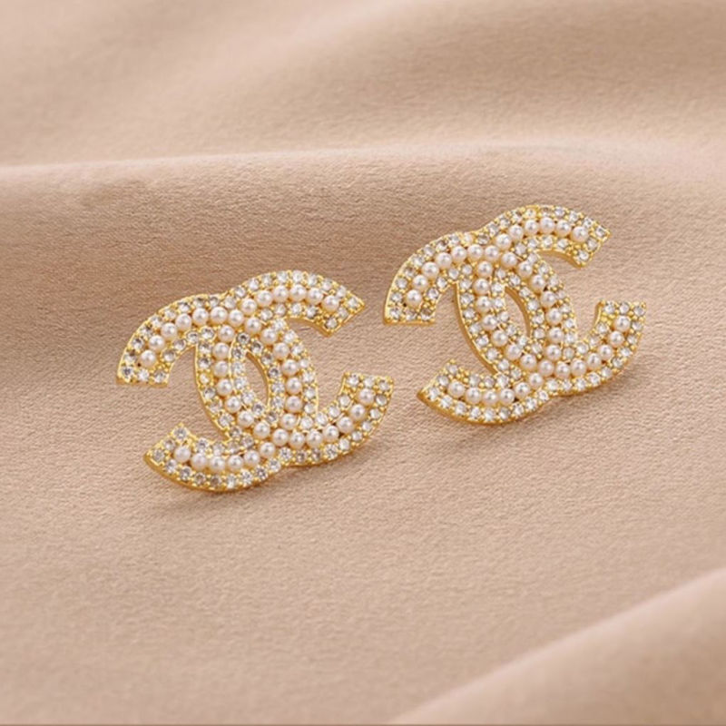 Replica Designer Chanel Women Fashion Rhinestone Double C Earrings