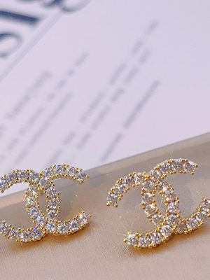 Replica Designer Chanel Women Fashion Rhinestone Double C Earrings