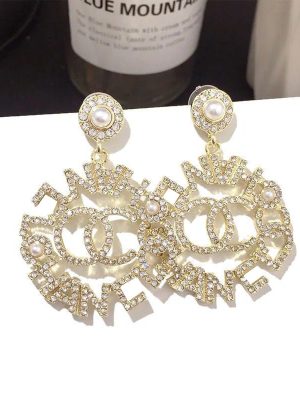 Replica Designer Chanel Women Fashion Rhinestone Double C Earrings