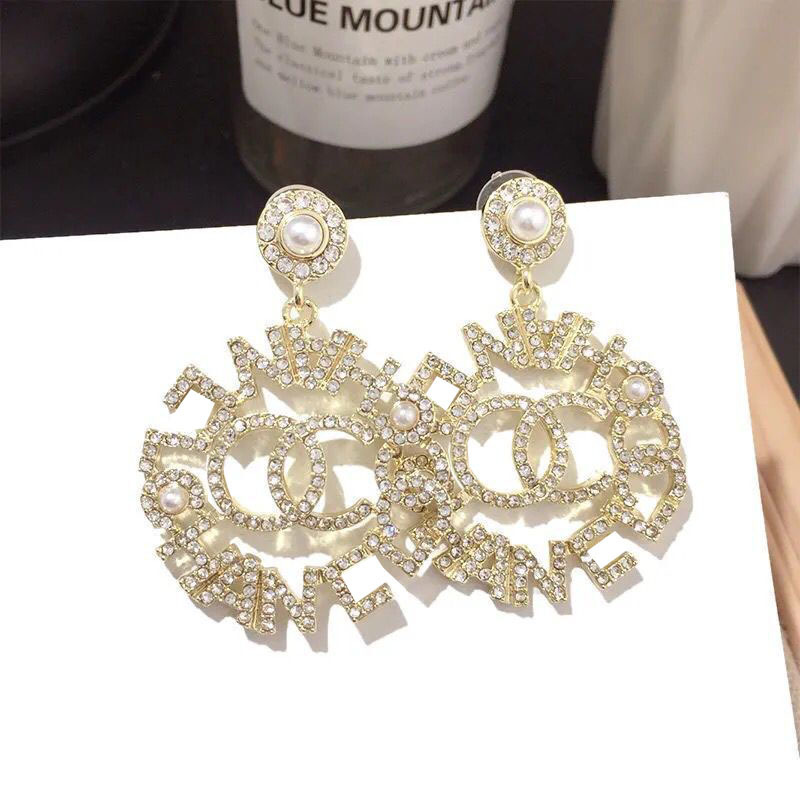 Replica Designer Chanel Women Fashion Rhinestone Double C Earrings