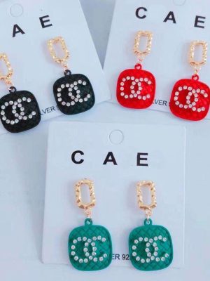 Replica Designer Chanel Women Fashion Rhinestone Double C Earrings