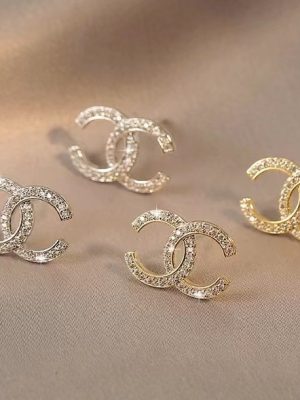 Replica Designer Chanel Women Fashion Rhinestone Double C Letters Earrings