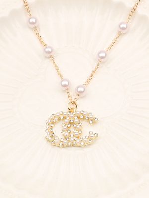 Replica Designer Chanel Women Fashion Rhinestone Letter Pearl Necklace